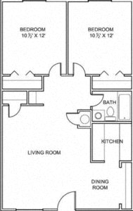 Floor plan for 2 beds, 1 bath, 850 sqft